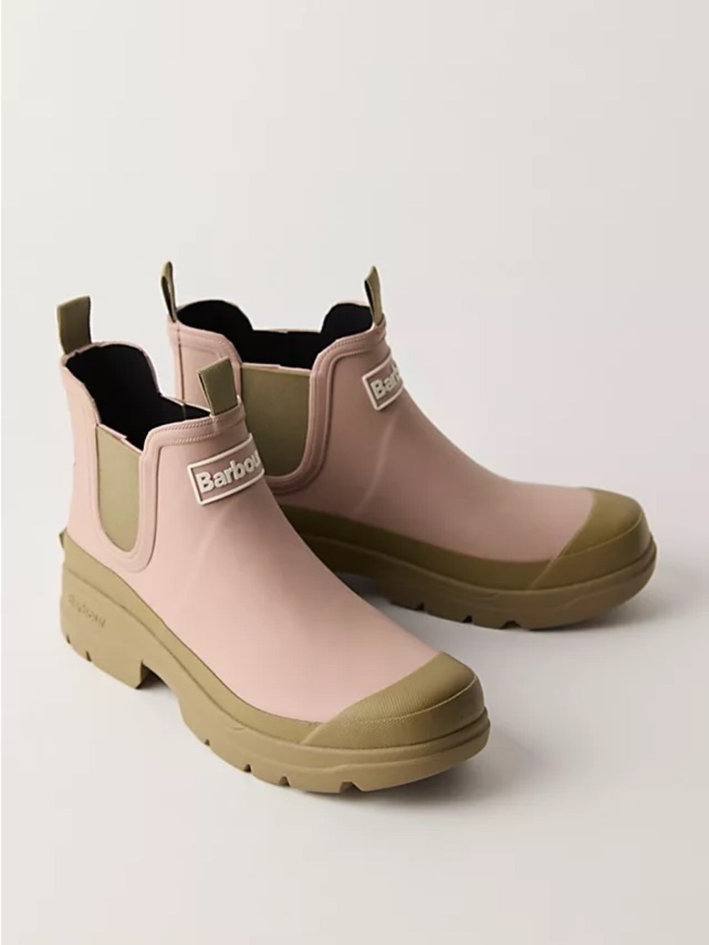Barbour Pink and Olive Green Chelsea Rain Boots